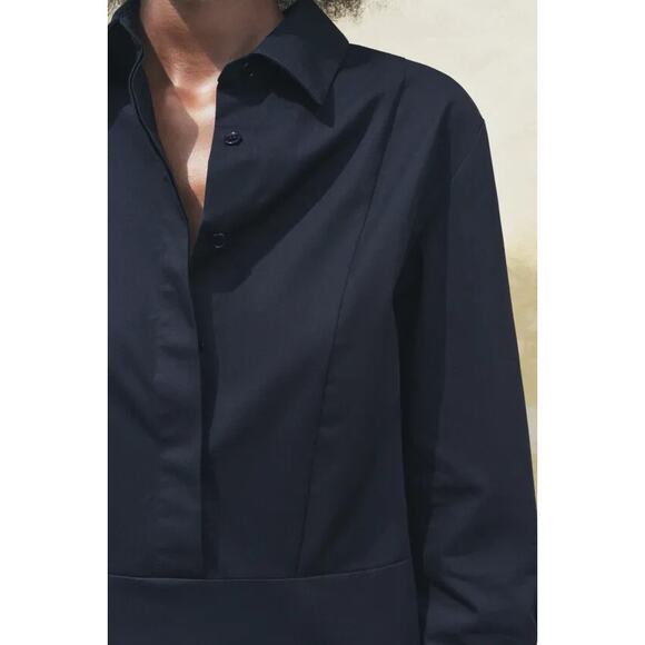 Zara Collection Long Sleeve Pullover Poplin Maxi Shirt Dress Blue Size Small - Picture 4 of 16